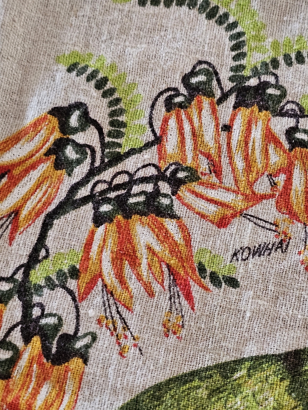 Vintage New Zealand Souvenir Linen Tablecloth – Native Birds & Flora Art - Picture 3 of 9